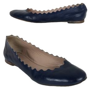 CHLOE 36.5/6.5 Blue Scalloped Lauren Leather Flats